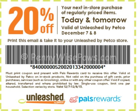 Petco 20 Off REGULARLY Priced Items Printable Coupon Valid 12 7 8 