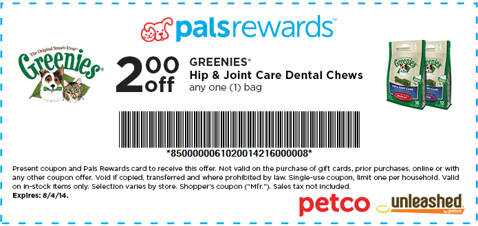Petco 2/1 Greenies Hip & Joint Care Dental Chews printable store
