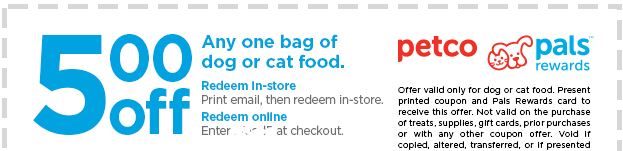 Petco 5 Off Any One Bag Of Dog Or Cat Food PennyWisePaws