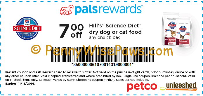 Petco High Value 7 1 Printable Coupon For Hill S Science Diet Dry Dog Or Cat Food Pennywisepaws