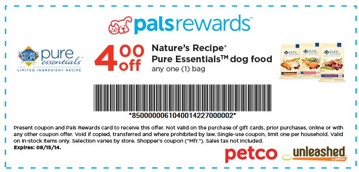 Petco 4 1 Nature s Recipe Pure Essentials Dog Food And B2G1 Wet Food 