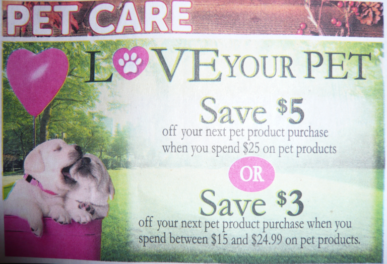 Safeway Love your Pet CATALINA promo Spend 25 save 5 or spend 15 save 3 now through 10/25